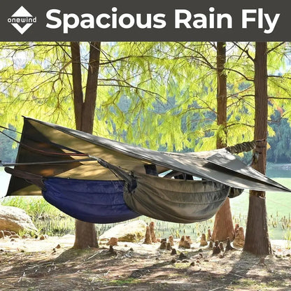 Ultralight 12x10ft Silnylon Hammock Rain Fly, Lightweight Waterproof Camping Shelter with Setup Kit, OD Green