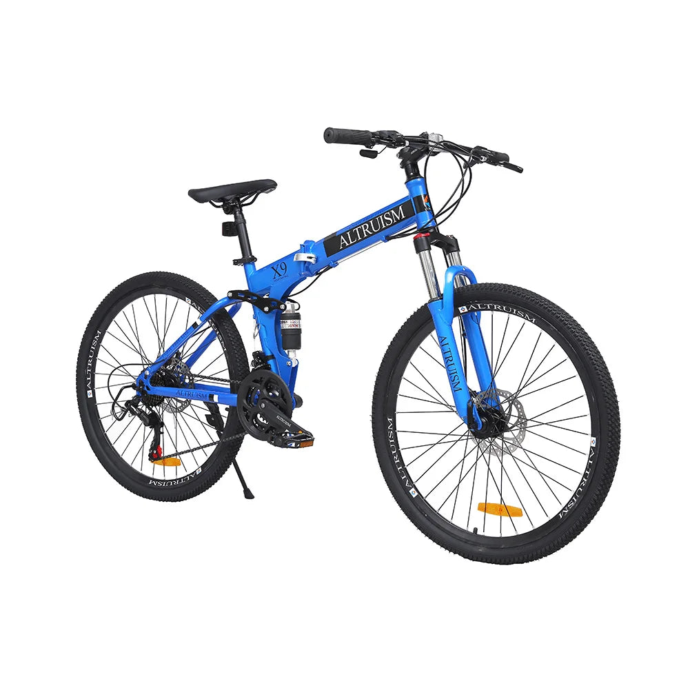 26" Mountain Bike for Adults, 21-Speed Dual Suspension Bicycle, Adjustable Disc Brakes, High-Carbon Steel Frame