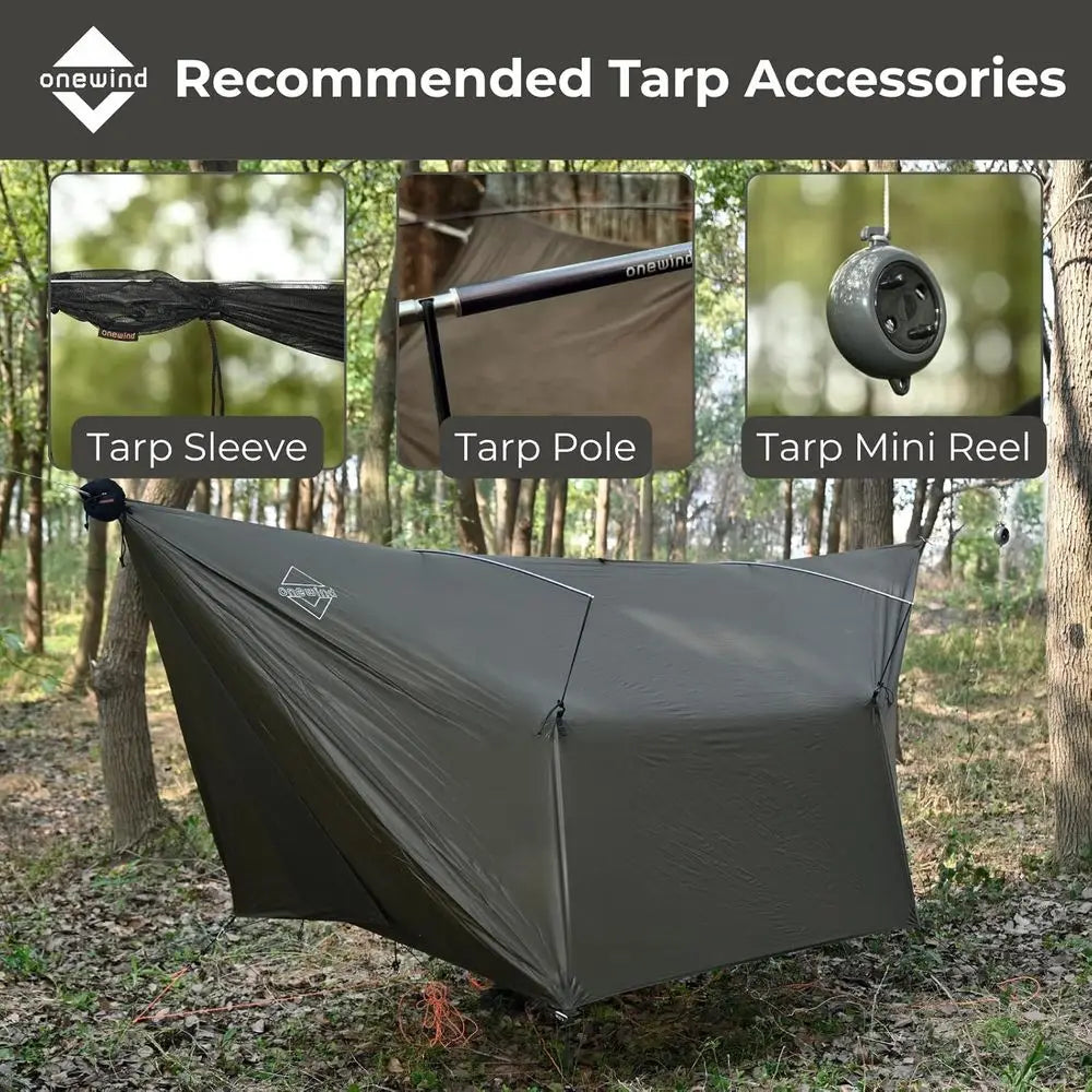 Ultralight 12x10ft Silnylon Hammock Rain Fly, Lightweight Waterproof Camping Shelter with Setup Kit, OD Green