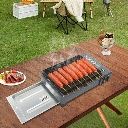 Portable Butane Gas Stove 2.2KW Outdoor Camping Picnic Cooking Grill Lightweight with Carry Case & Sausage Tray for Hiking BBQ