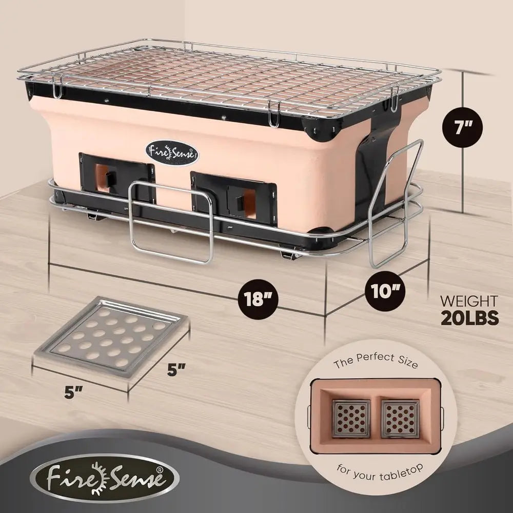 Large Tan Japanese Clay Charcoal Grill with Adjustable Ventilation for Outdoor BBQ and Camping