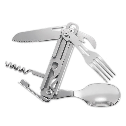 6 in 1 Multifunctional Camping Tableware Foldable Portable Fork Spoon Knife EDC Tool Smooth for Picnic Hiking for Travelling BBQ