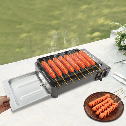Portable Butane Gas Stove 2.2KW Outdoor Camping Picnic Cooking Grill Lightweight with Carry Case & Sausage Tray for Hiking BBQ