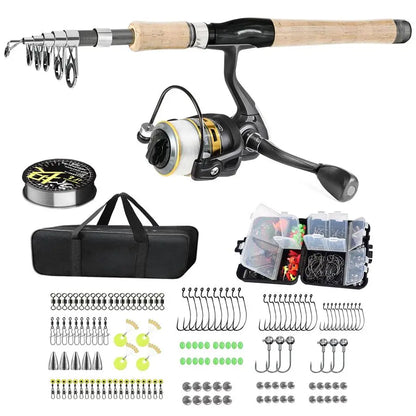 Fiber Fishing Pole Combo Set Spinning Reel, 145pcs Accessories Kit