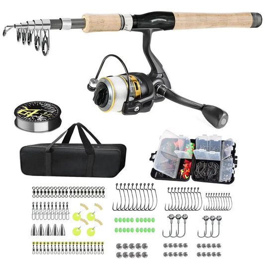Fiber Fishing Pole Combo Set Spinning Reel, 145pcs Accessories Kit