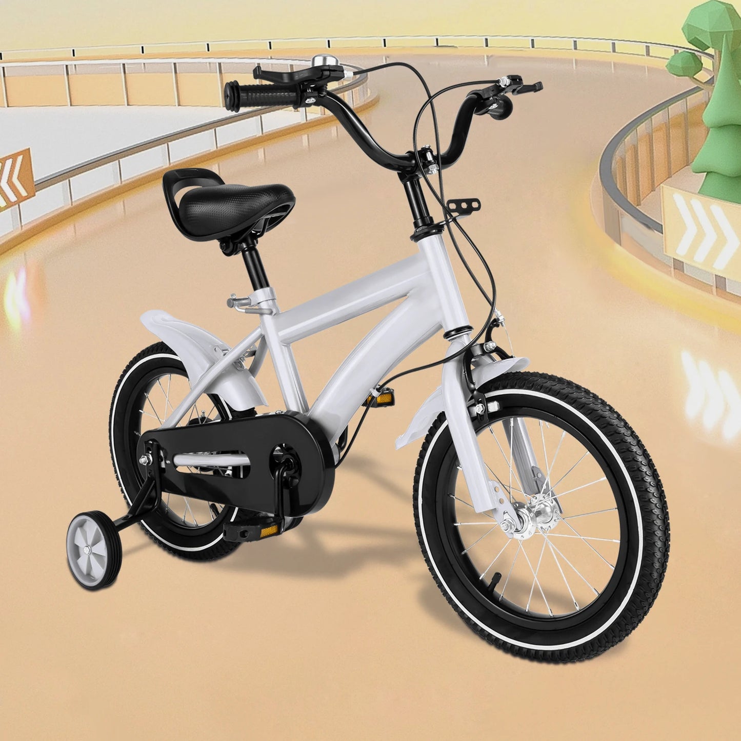 14inch Children's Bicycle with Training Wheel for 2-5 Year-Old Boys and Girls, Height Adjustable Kids Bike White/Yellow/Red/Blue