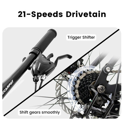 Ecarpat Dual Full Suspension Mountain Bike 24/26/27.5 Inch, Mens Women Teenagers Boy Girl Mountain Bike, 21-Speed Disc Bicycles