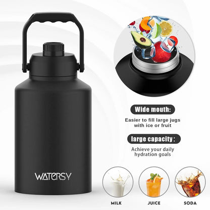 1 Gallon Insulated Stainless Steel Water Bottle, Cold 48 Hrs Hot 24 Hrs, Leak Proof for Gym Camping Travel