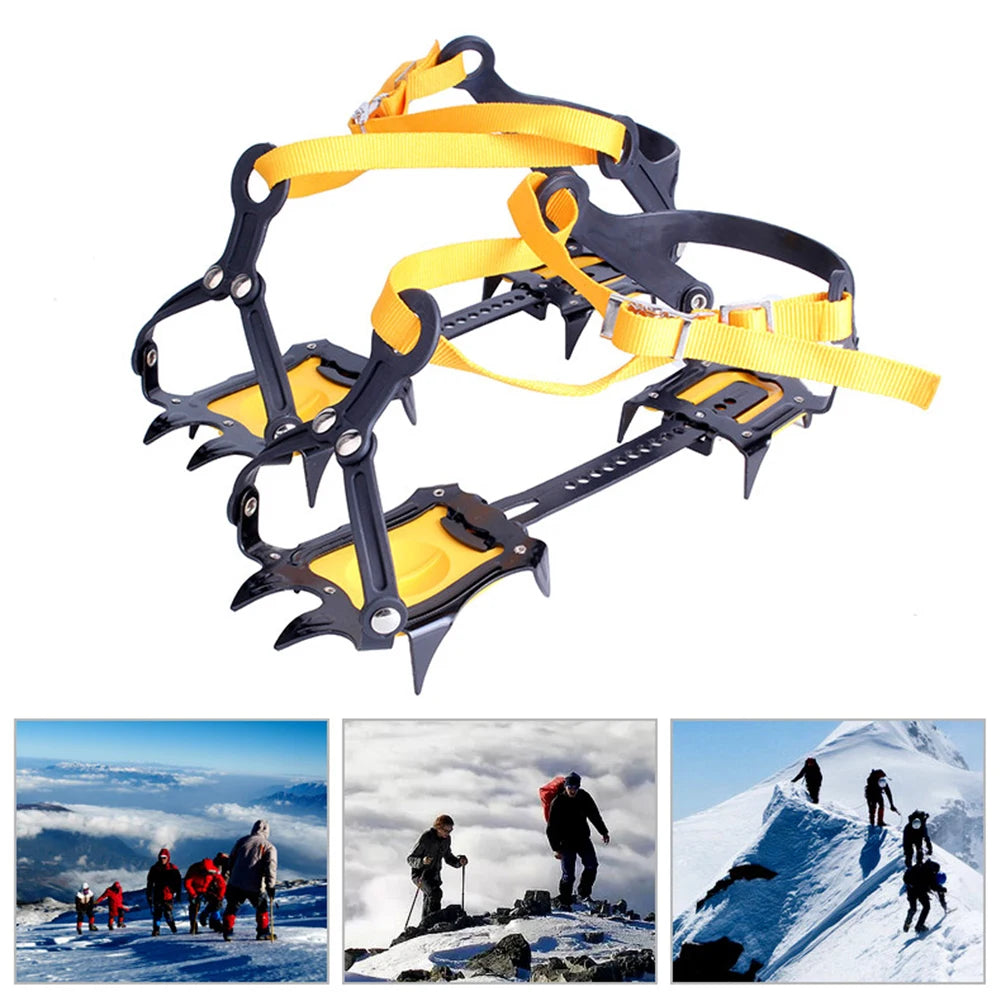 1 Pair Ice Crampons Stainless Steel 10 Teeth Mountaineering Cleats Adjustable with Carry Bag for Hiking Climbing Fishing Jogging