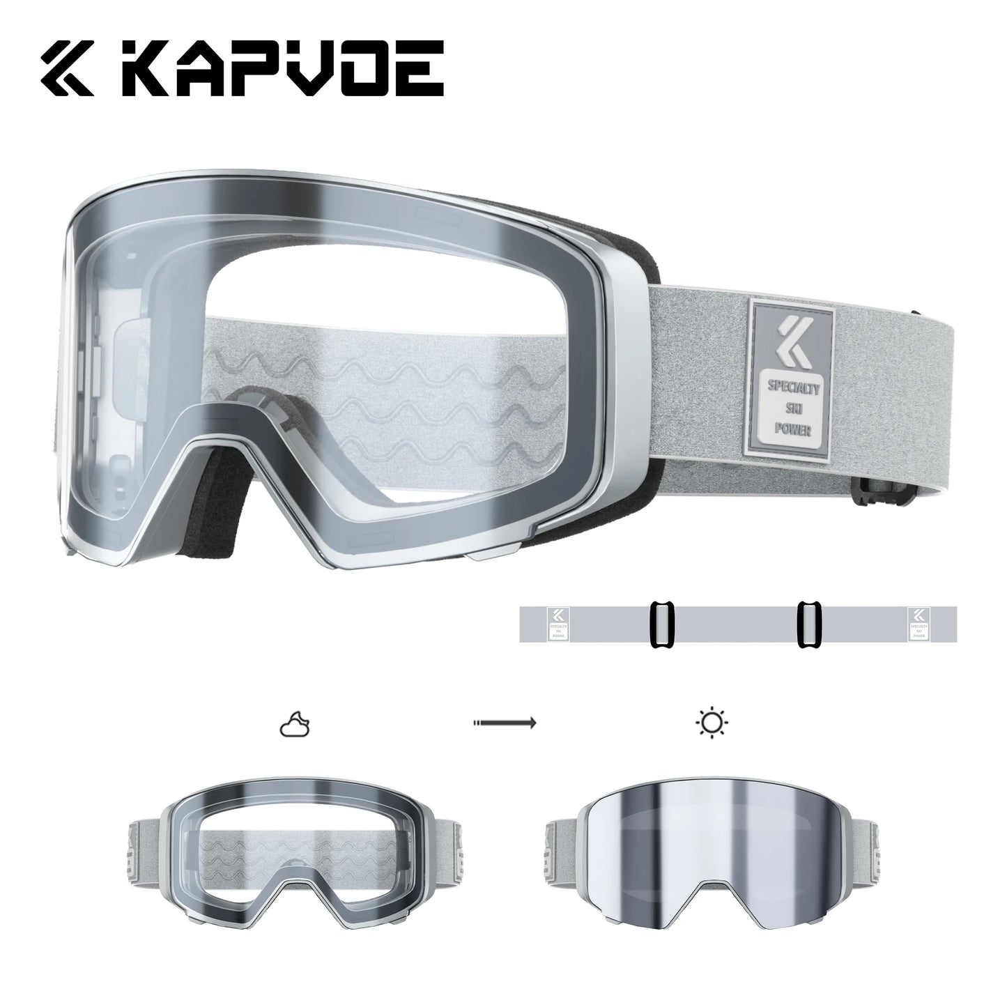 KAPVOE Outdoor Photochromic Ski Goggles Breathable HD Winter Sports Snow Glasses UV400 Anti-fog Magnetic Snowboard Glasses New