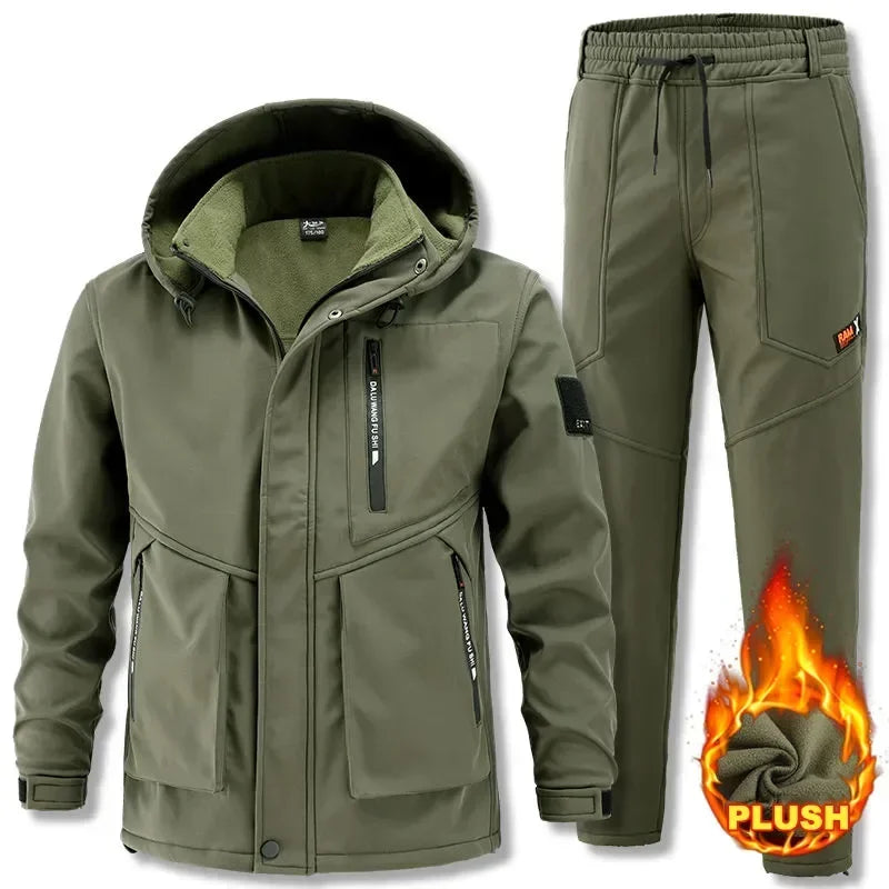 2026 New Hiking Jackets Suit Winter Men's Padded Thickened Cold Windproof Waterproof Warm Riding Outdoor Mountaineering Clothing