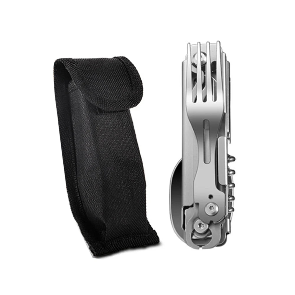 6 in 1 Multifunctional Camping Tableware Foldable Portable Fork Spoon Knife EDC Tool Smooth for Picnic Hiking for Travelling BBQ