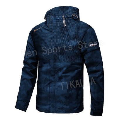 Men’s Outdoor Hiking Jacket Waterproof Windbreaker Hooded Coat Lightweight Sportswear for Camping Trekking Climbing Travel