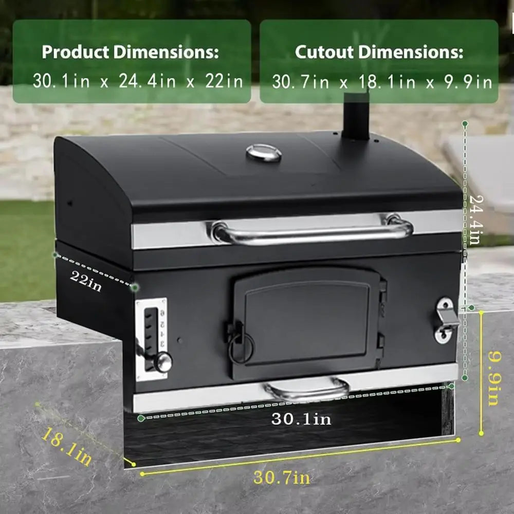 Premium Charcoal BBQ Grill with Lighted Tray, Insulated Hood, and Temperature Gauge for Outdoor Kitchens and Camping