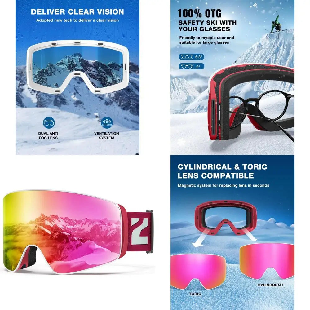 Ski Goggles X12, 100% OTG Compatible, Detachable Lens for Men and Women Adults