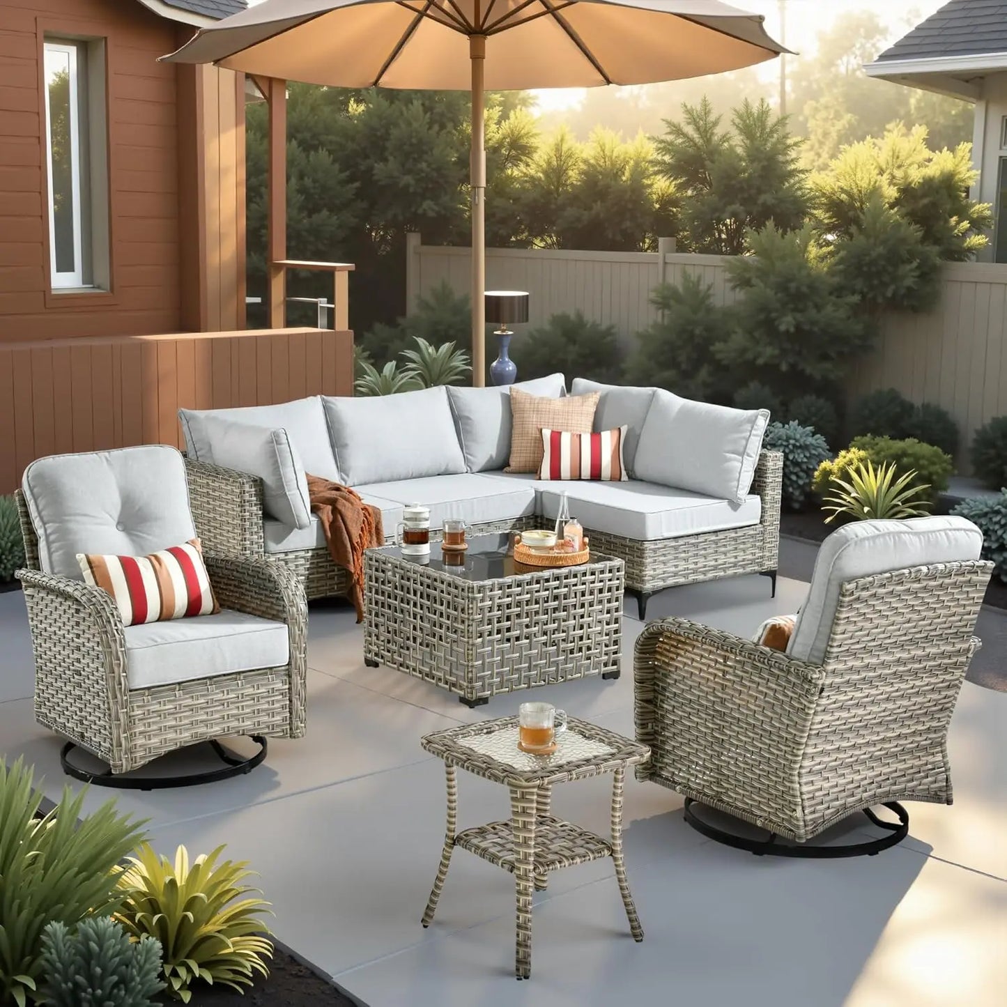 Outdoor Sectional Patio Furniture Set,8 Pieces Wicker Conversation Sets L Shaped Couch,Out Door Sofa Outside, Customized