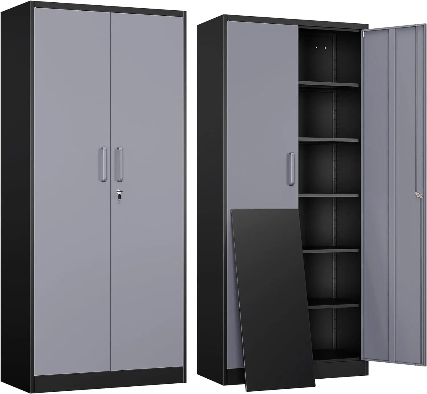 Metal Garage Storage Cabinet with 2 Doors and 5 Adjustable Shelves - 71" Steel Lockable File Cabinet, Customized