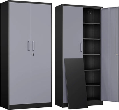 Metal Garage Storage Cabinet with 2 Doors and 5 Adjustable Shelves - 71" Steel Lockable File Cabinet, Customized