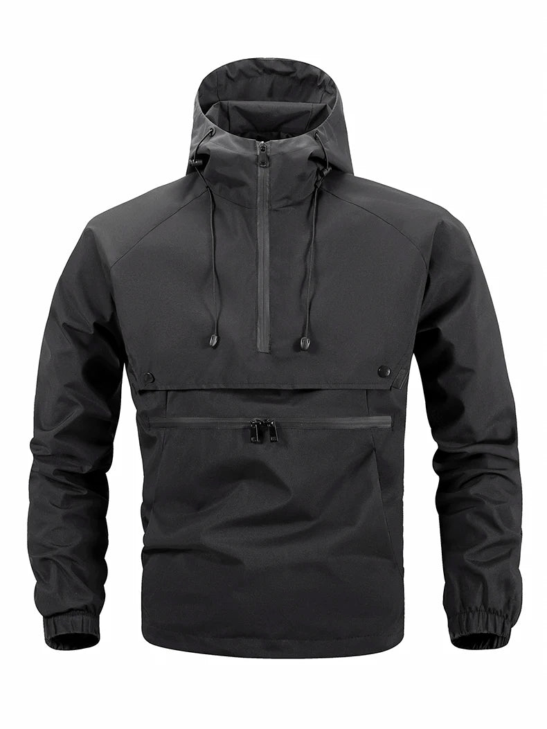 Hiking Men Jacket Double Zipper Solid Jacket Adjustable Drawstring Camping Coat Outdoor Travel Jacket Autumn & Spring Cargo Coat