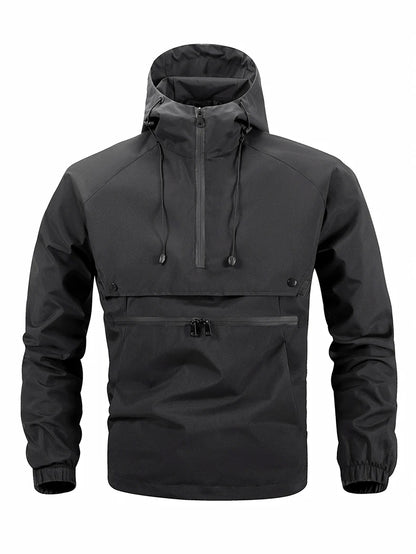 Hiking Men Jacket Double Zipper Solid Jacket Adjustable Drawstring Camping Coat Outdoor Travel Jacket Autumn & Spring Cargo Coat
