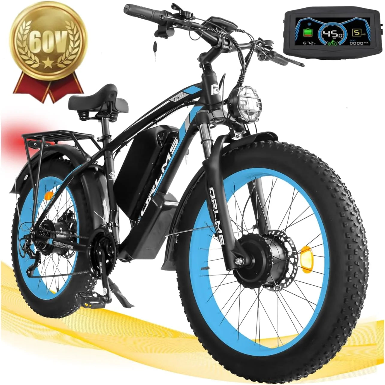 TS60 5000W Dual Motor E-Bike, 60V 25AH Battery Electric Bike for Adults, 45MPH Mountain AWD 21-Speed with 26" x 4.0 Fat Tire