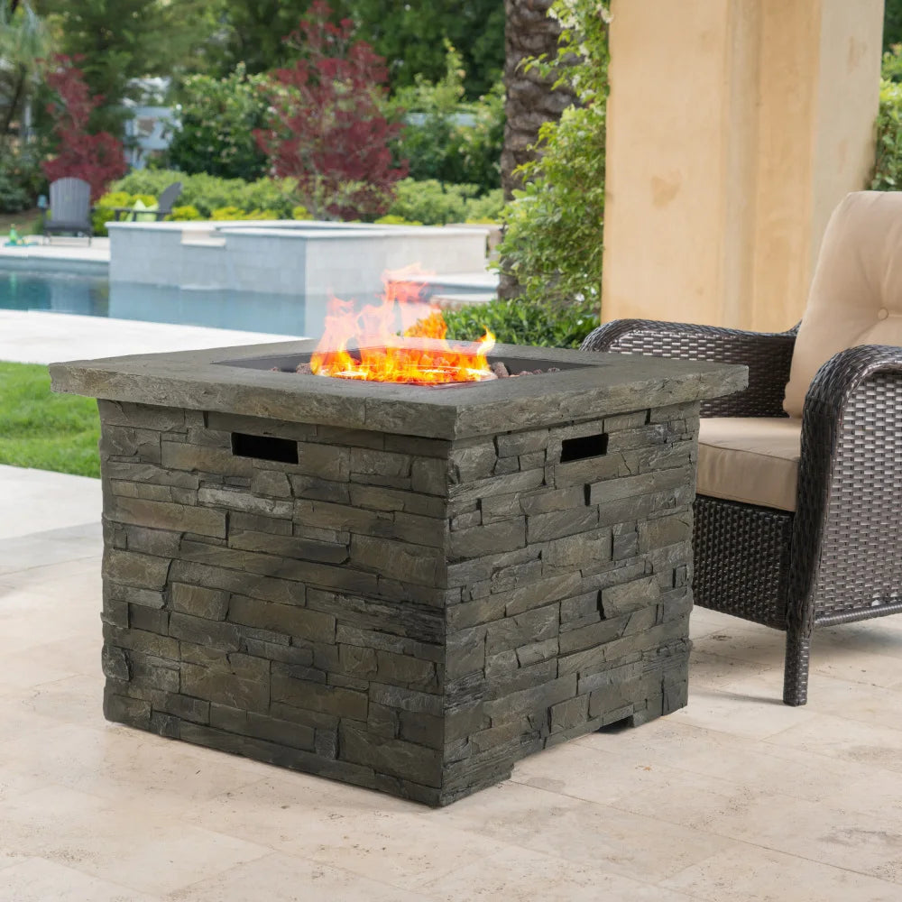 33" Square Outdoor Propane Fire Pit Table 40000 BTU MgO Fireplace Heater for Patio Backyard Deck Garden Yard
