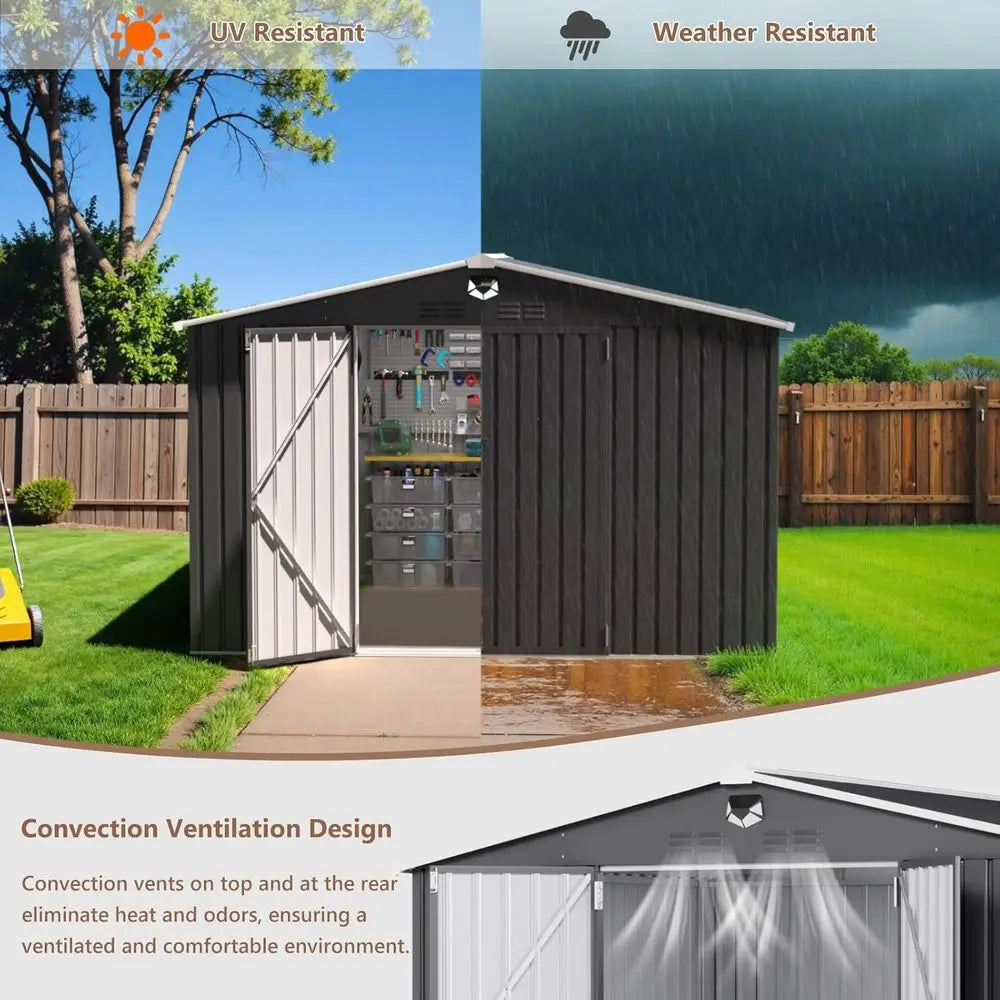 10x8 Outdoor Metal Storage Shed with Lockable Door and Vented Window for Garden Tools and Waterproof Backyard Storage
