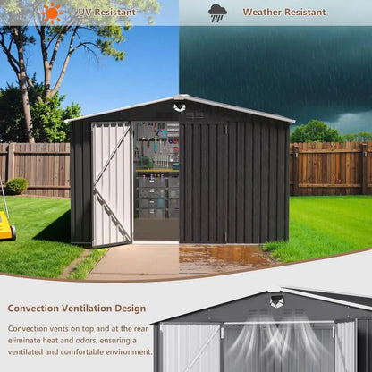 10x8 Outdoor Metal Storage Shed with Lockable Door and Vented Window for Garden Tools and Waterproof Backyard Storage