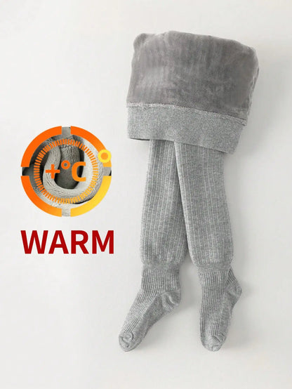 Warm Thermal Lined Stirrup Tights for Toddler Girls, Winter Ribbed Leggings with Soft Fleece Interior