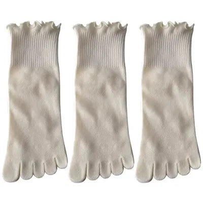Women's cotton five-toe socks, fashionable rolled edges, white loose Harajuku short socks with toes