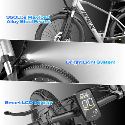 26" Electric Bike for Adults - 1200W Peak Motor, 28 MPH, 50 Mile Range, Removable 36V 13Ah Battery, 7-Speed, UL2849 Certified