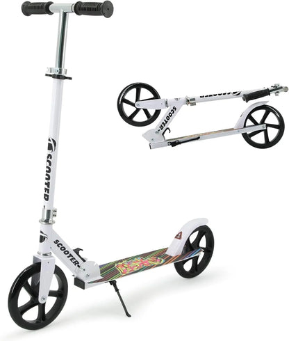 Scooter for Ages 14+ Teens & Adults, Foldable Kick Scooter with 8-inch Big Wheels, Kickstand, 3 Adjustable Levels, Rear Brake, M