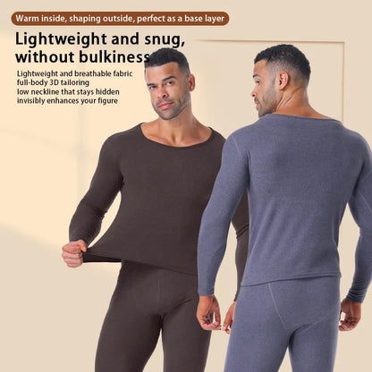 Set of 2 Thermal Underwear Suit Mens Plus Size Long Johns Fleece Lined Keep Warm Undershirts Cold weather Bottoming Shirt Suits