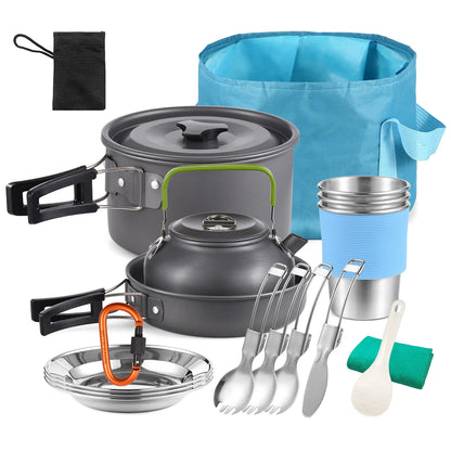 Camping Utensils Cooking Set 3 Person 22PCS Camping Pot and Pan Cooking Set Outdoor Camping Hiking Backpacking with Carry Bag