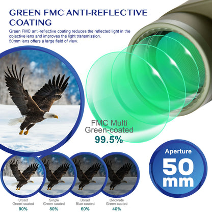 10X50 HD Marine Binoculars with Rangefinder Compass BAK4 Prism 50mm FMC Lens Waterproof for Outdoor Hunting Boating Camping