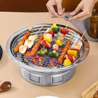 Portable Korean Style Stainless-Steel Barbecue Grill, Charcoal BBQ Round Grill Stove for Outdoor Camping, Picnicking & Parties 1