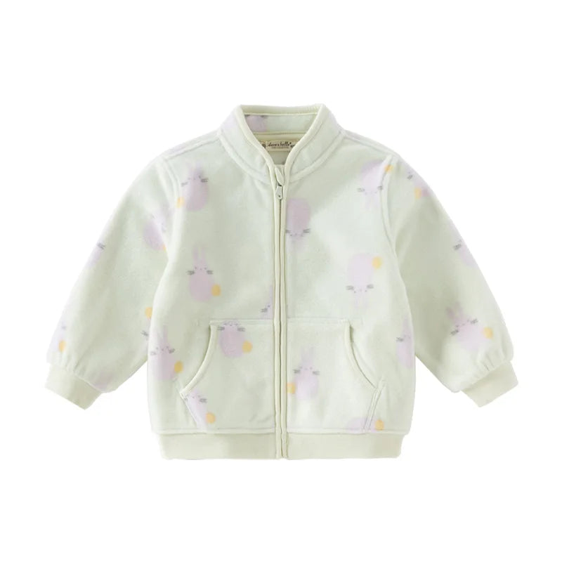 Dave Bella Long Sleeve Polar Fleece Coat for Gilrs Boys Cute Printed Spring Autumn Coat Children Casual Warm Clothes DB396