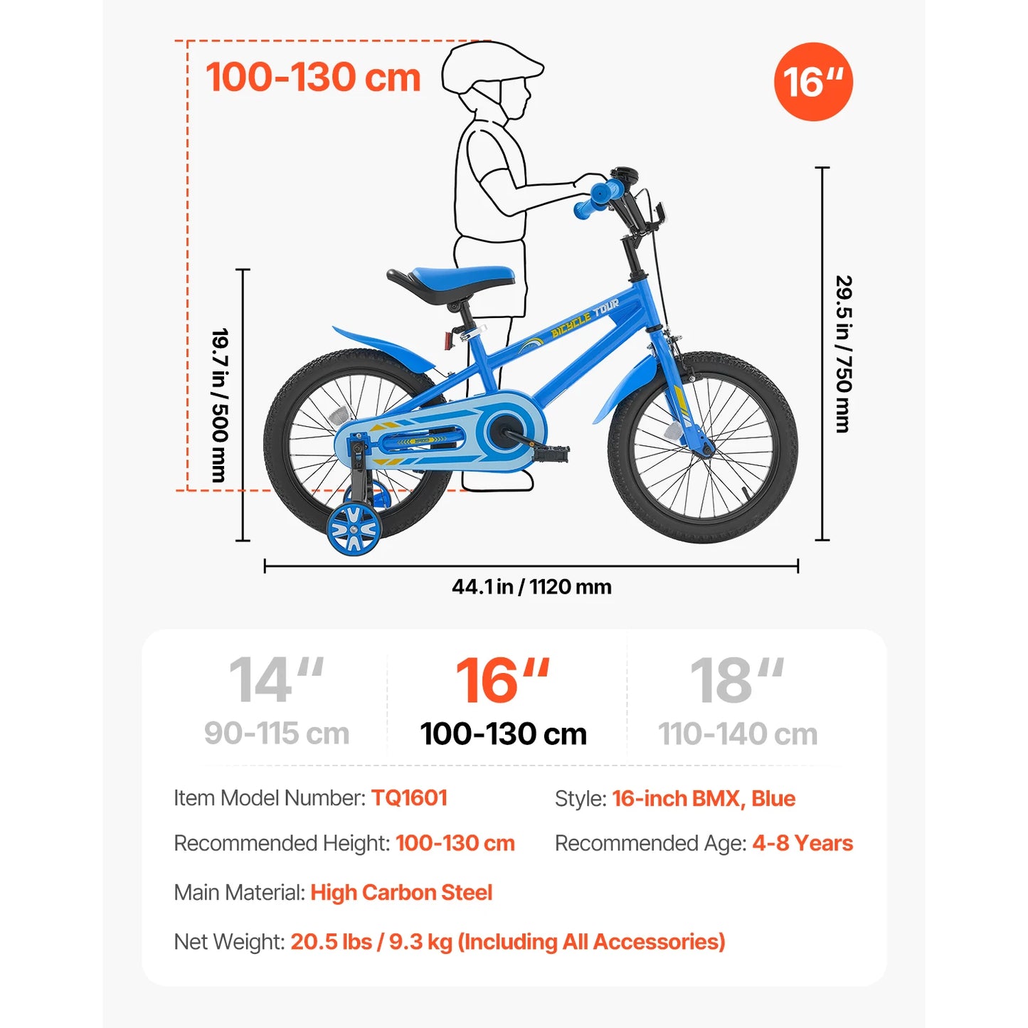 SucceBuy 14/16/18in Kids Bike BMX Style Children Bicycle with Training Wheels Toddler Bike for Boys & Girls Learning to Ride