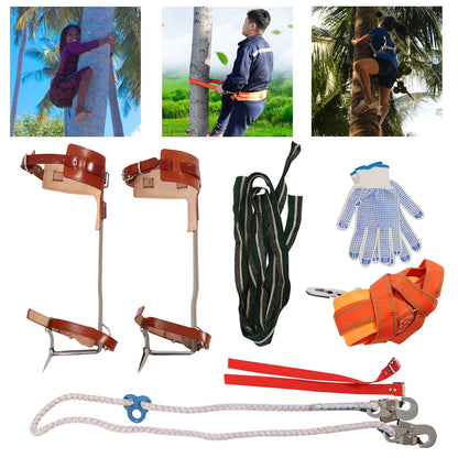 Dual-Hook Ascender Tool Stainless Steel Climbing Gear with Leather Hand Guard for Arborist Work and Fruit Picking
