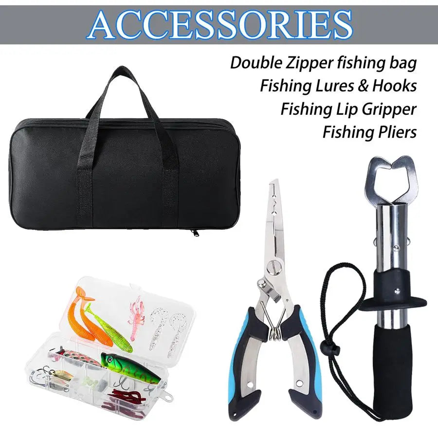2PCS Telescopic Fishing Rod and Reel Combo with Fishing Pliers and Lip Gripper