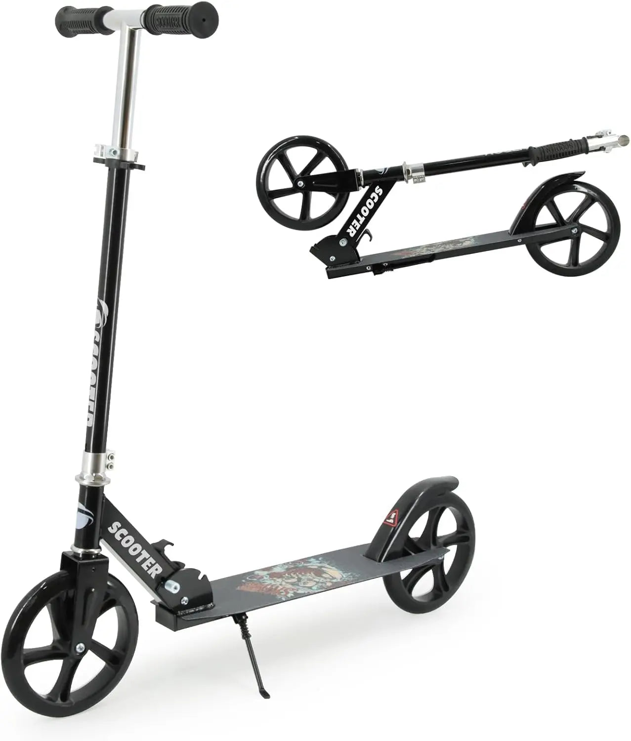 Scooter for Ages 14+ Teens & Adults, Foldable Kick Scooter with 8-inch Big Wheels, Kickstand, 3 Adjustable Levels, Rear Brake, M