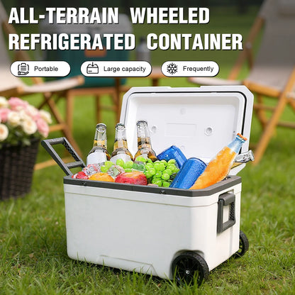 70L Outdoor Camping Vehicle Insulated Box with Handle Portable Car Wheel Insulator Plastic Cooler Box for Beach Beverage Camping
