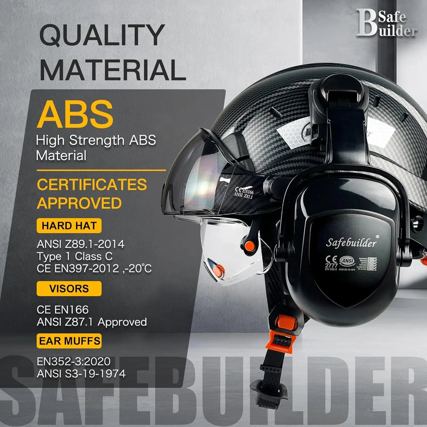 ANSI Z89.1 Approved Safety Helmet with Goggles and Ear Muffs for Industrial Construction Head Protection