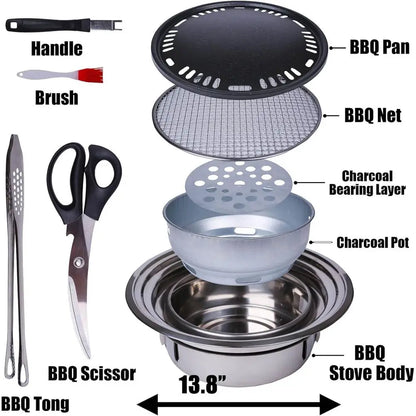 Portable Korean Style Stainless-Steel Barbecue Grill, Charcoal BBQ Round Grill Stove for Outdoor Camping, Picnicking & Parties 1