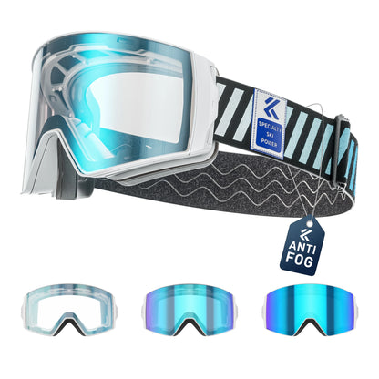 KAPVOE Outdoor Photochromic Ski Goggles Winter Snow Sports for Unisex Snow Glasses UV400 Anti-fog Magnetic Snowboard Glasses