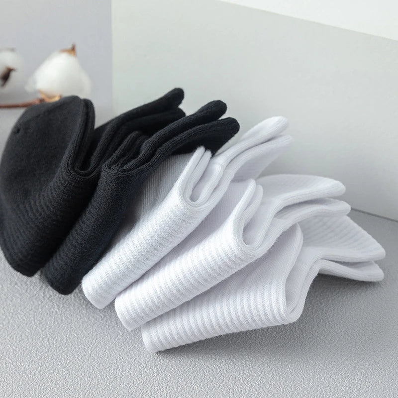 5 Pairs/lot 100% Cotton Men's Socks Spring Autumn Black White Absorption Women's Boat Socks Anti-Odor Breathable Sports Socks