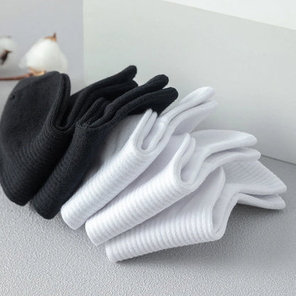 5 Pairs/lot 100% Cotton Men's Socks Spring Autumn Black White Absorption Women's Boat Socks Anti-Odor Breathable Sports Socks