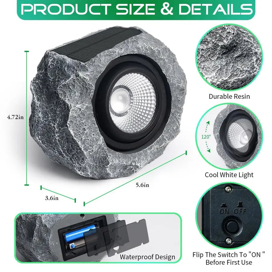 Pack Solar Rock Lights Outdoor, Angle Adjustable Solar Lights Outdoor Waterproof, LED Solar Garden Lights, Auto On Off Landscape