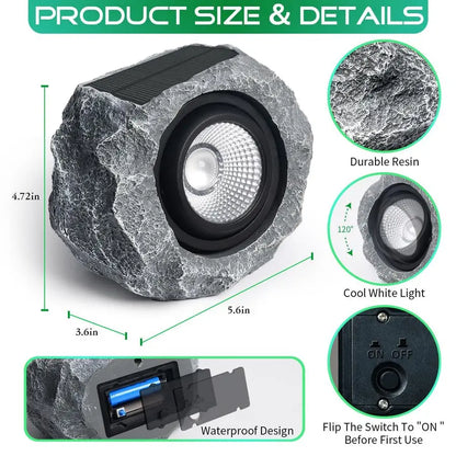 Pack Solar Rock Lights Outdoor, Angle Adjustable Solar Lights Outdoor Waterproof, LED Solar Garden Lights, Auto On Off Landscape