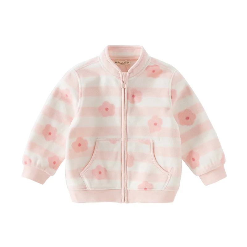 Dave Bella Long Sleeve Polar Fleece Coat for Gilrs Boys Cute Printed Spring Autumn Coat Children Casual Warm Clothes DB396